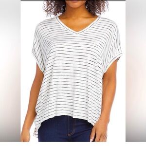 Karen Kane Black and White Striped V-Neck Top